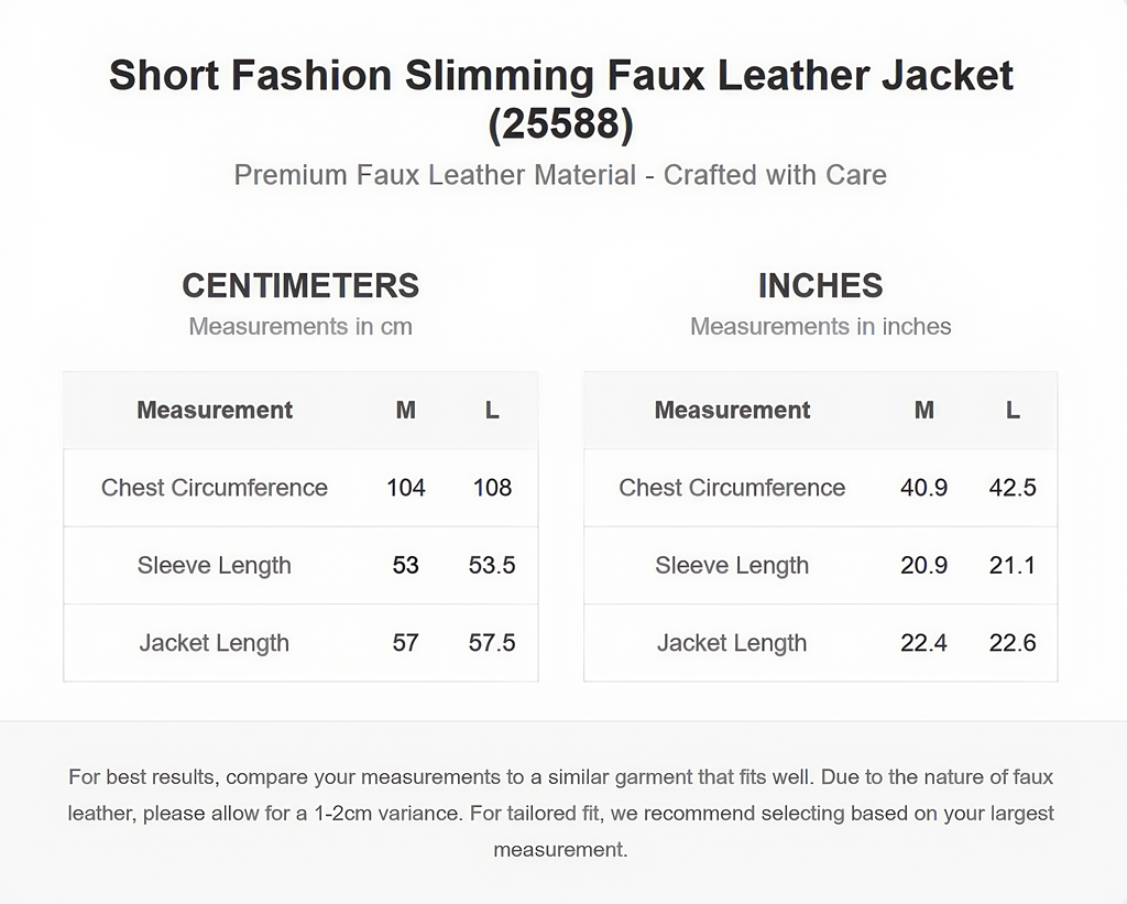 Short Fashion Slimming Faux Leather Jacket(25588)