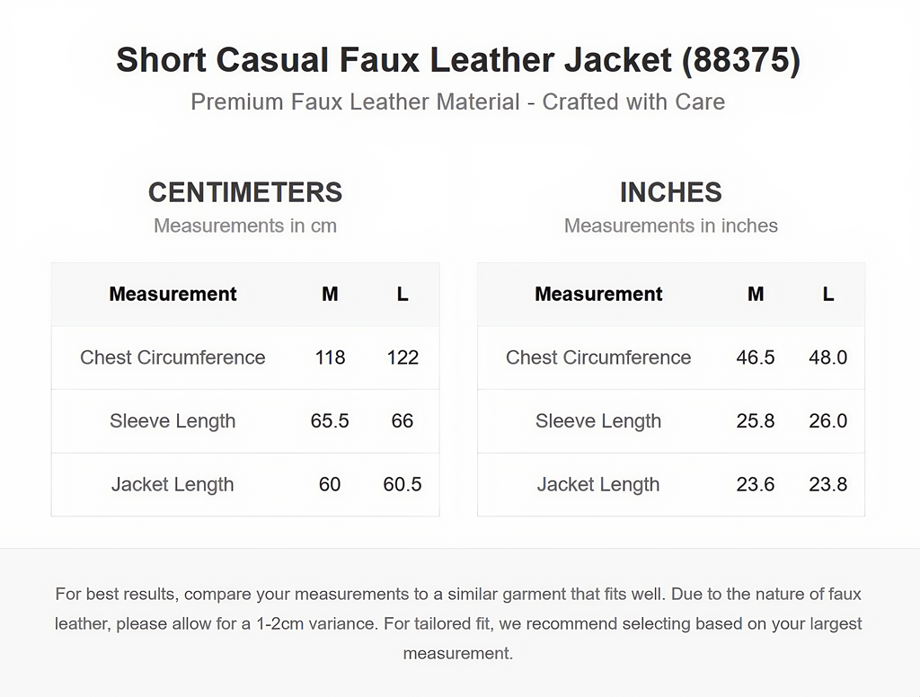 Short Casual Faux Leather Jacket (88375)