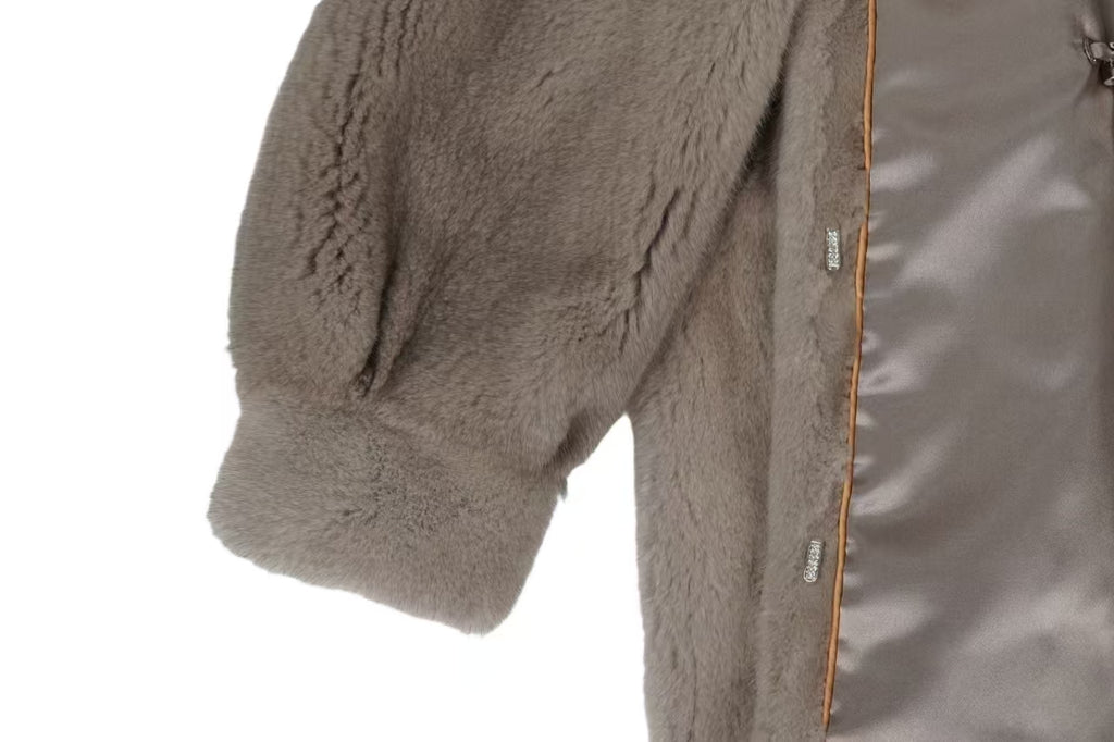 Hooded Silver-Blue Mid-length Mink Coat