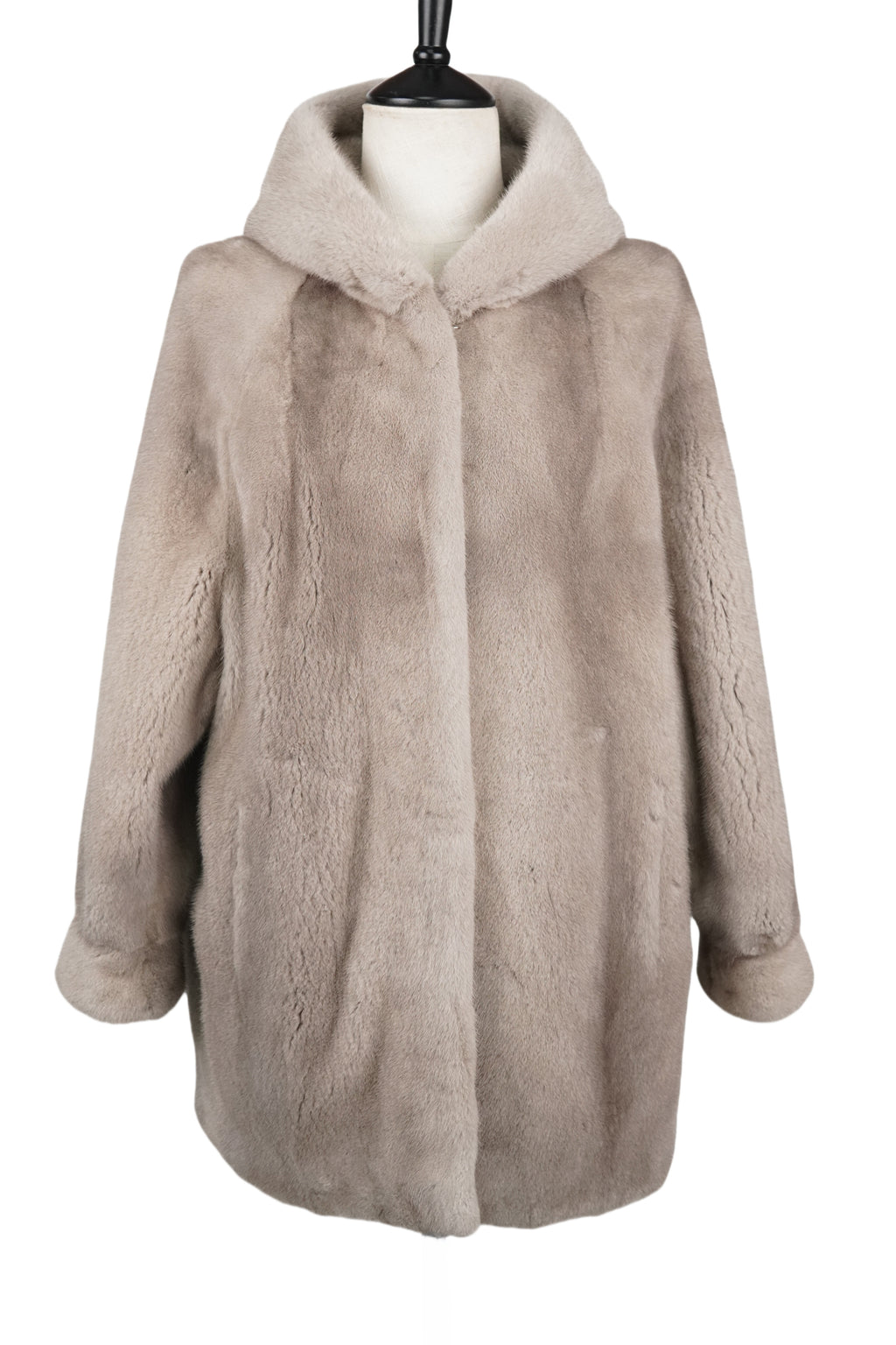 Hooded Silver-Blue Mid-length Mink Coat