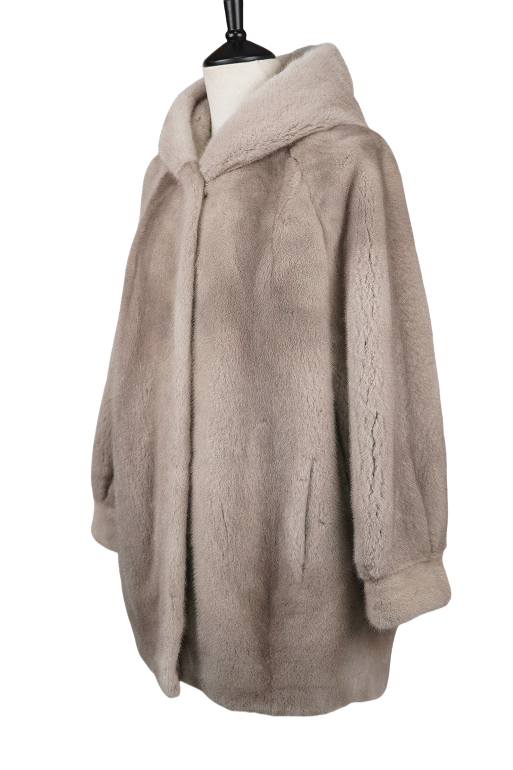 Hooded Silver-Blue Mid-length Mink Coat