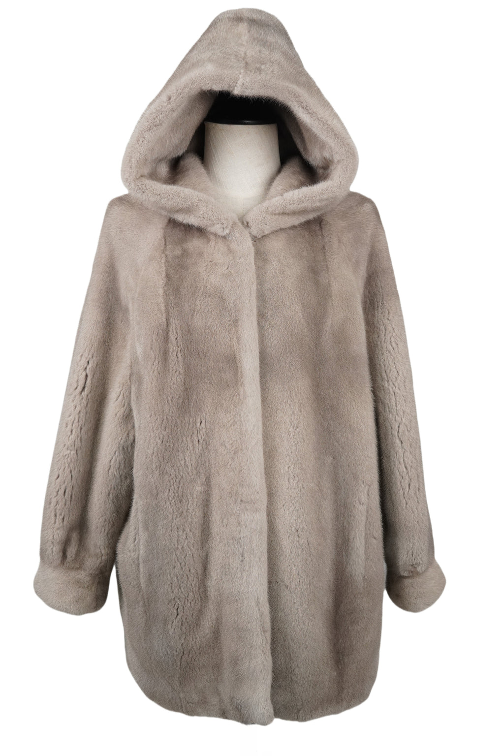 Hooded Silver-Blue Mid-length Mink Coat