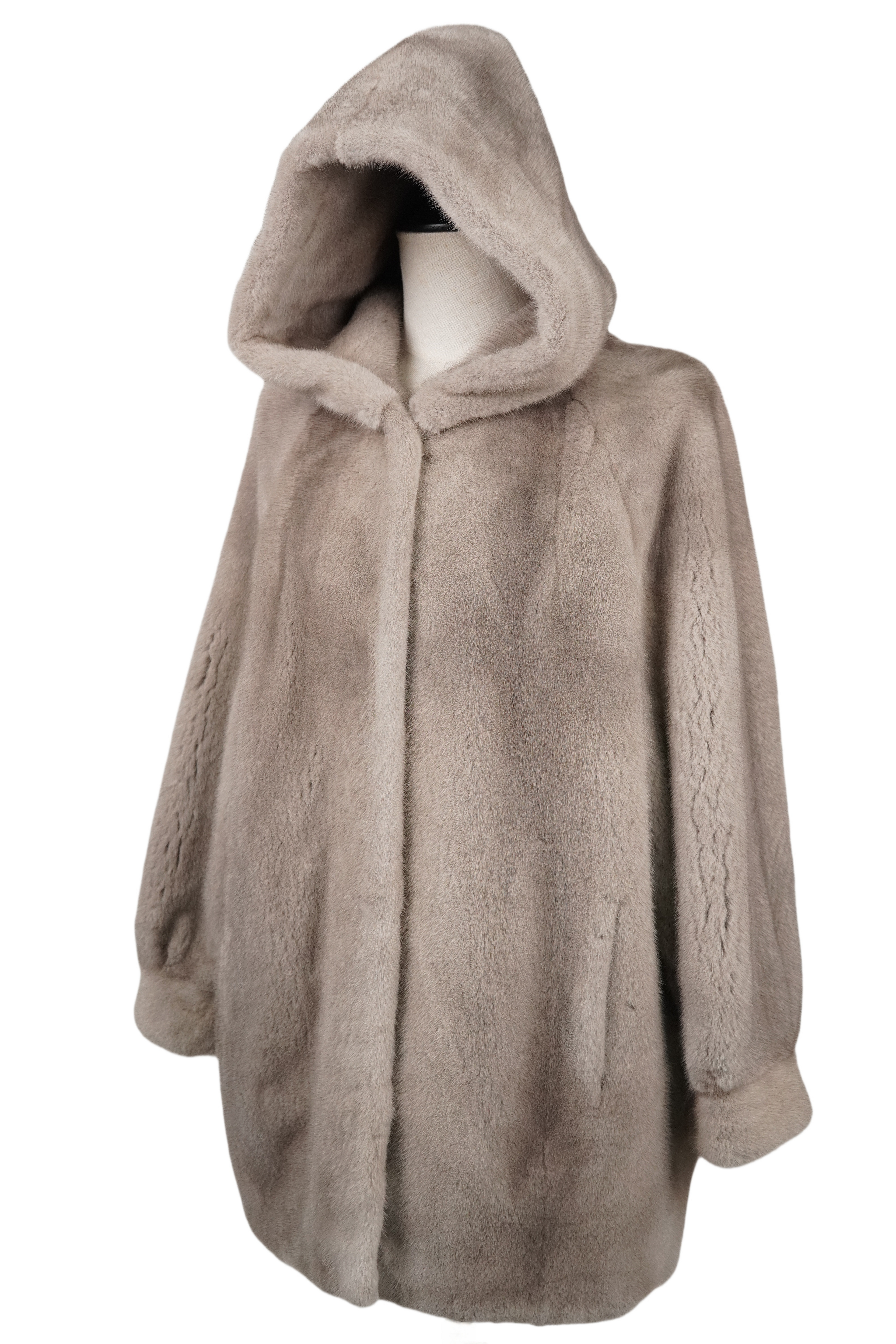 Hooded Silver-Blue Mid-length Mink Coat