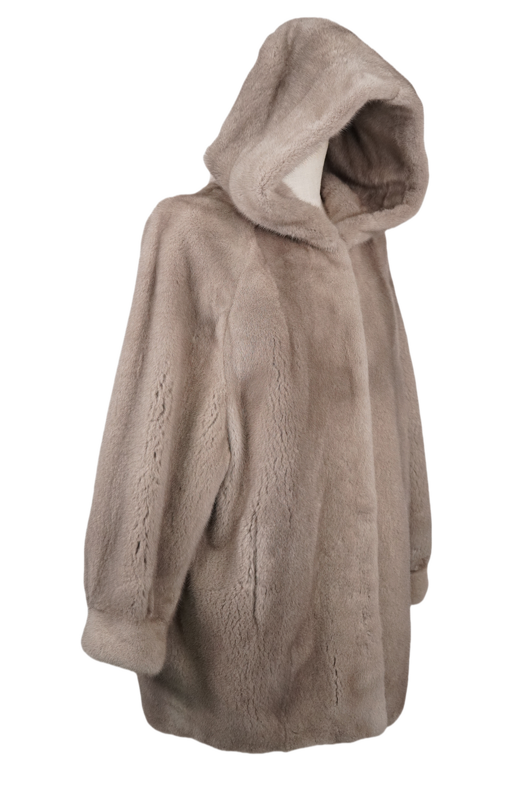 Hooded Silver-Blue Mid-length Mink Coat