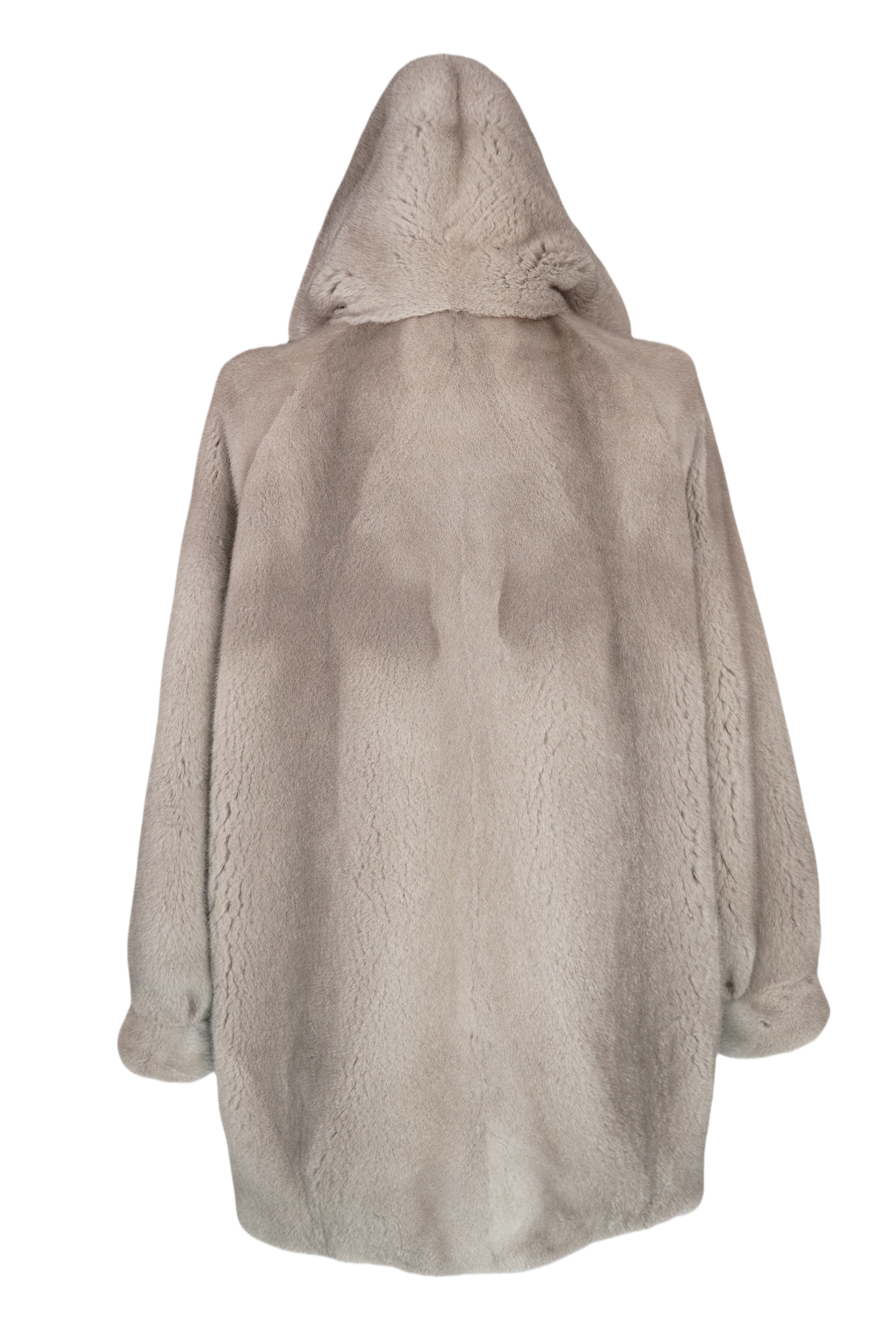 Hooded Silver-Blue Mid-length Mink Coat
