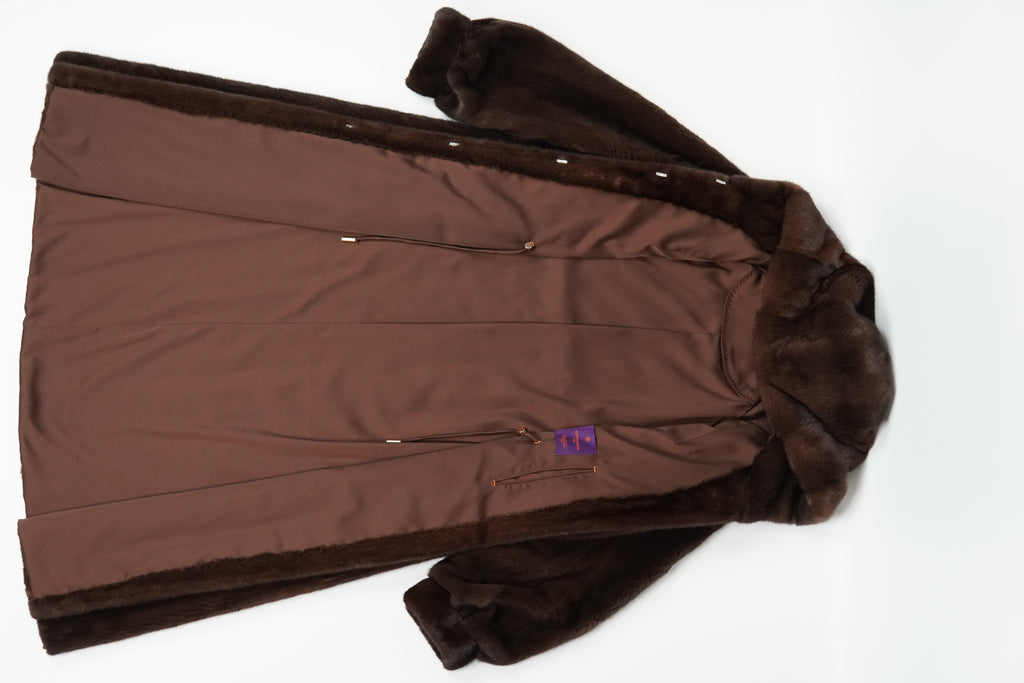 Hooded Long Coffee-colored Mink coat