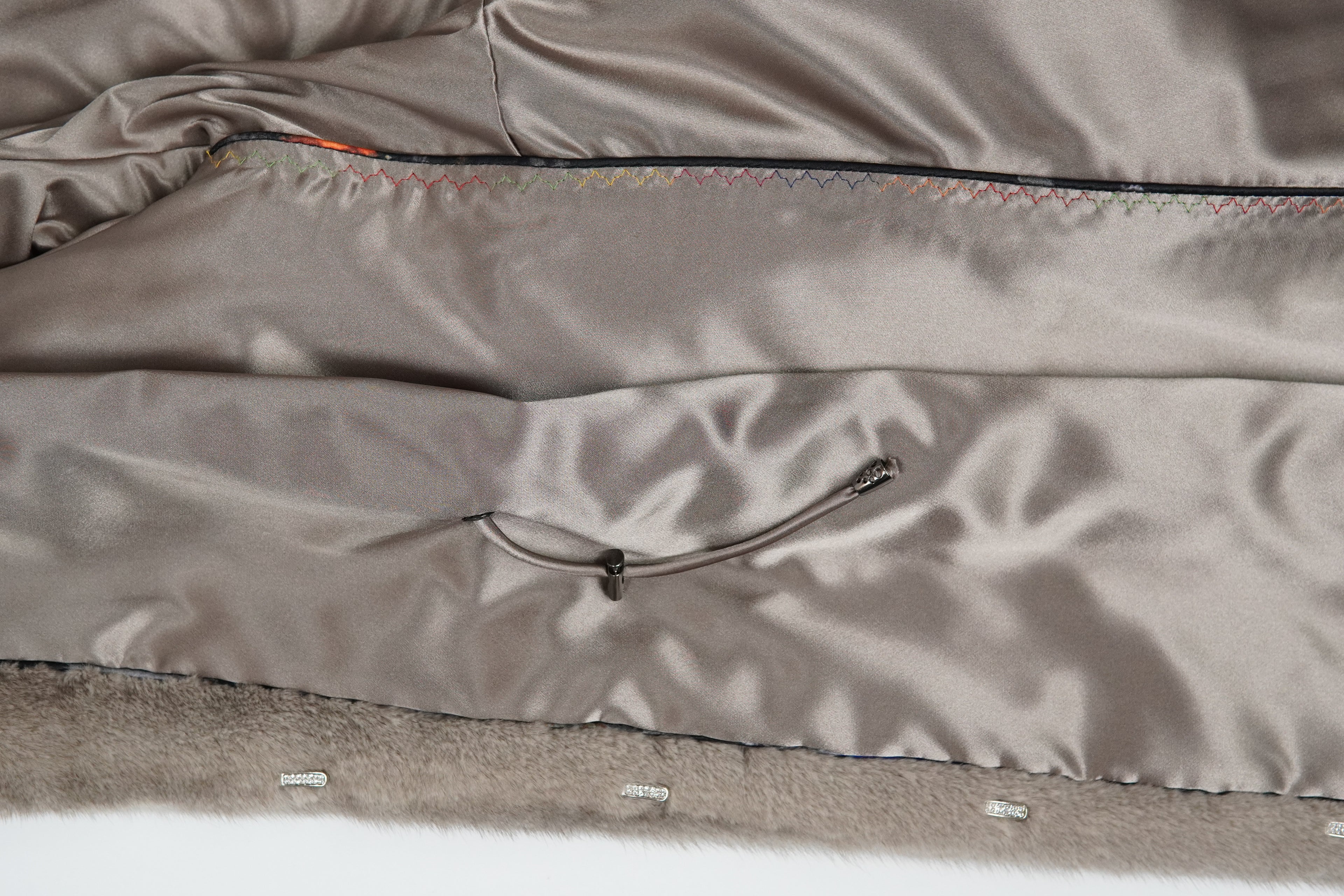 Hooded long mink coat in silvery blue