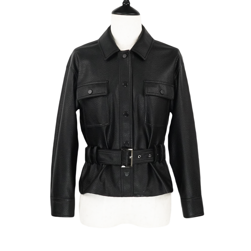 Short Fashion Slimming Faux Leather Jacket(25588)