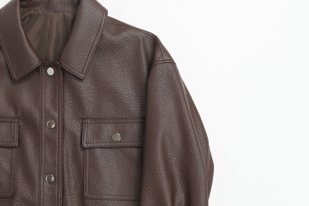 Short Fashion Slimming Faux Leather Jacket(25588)