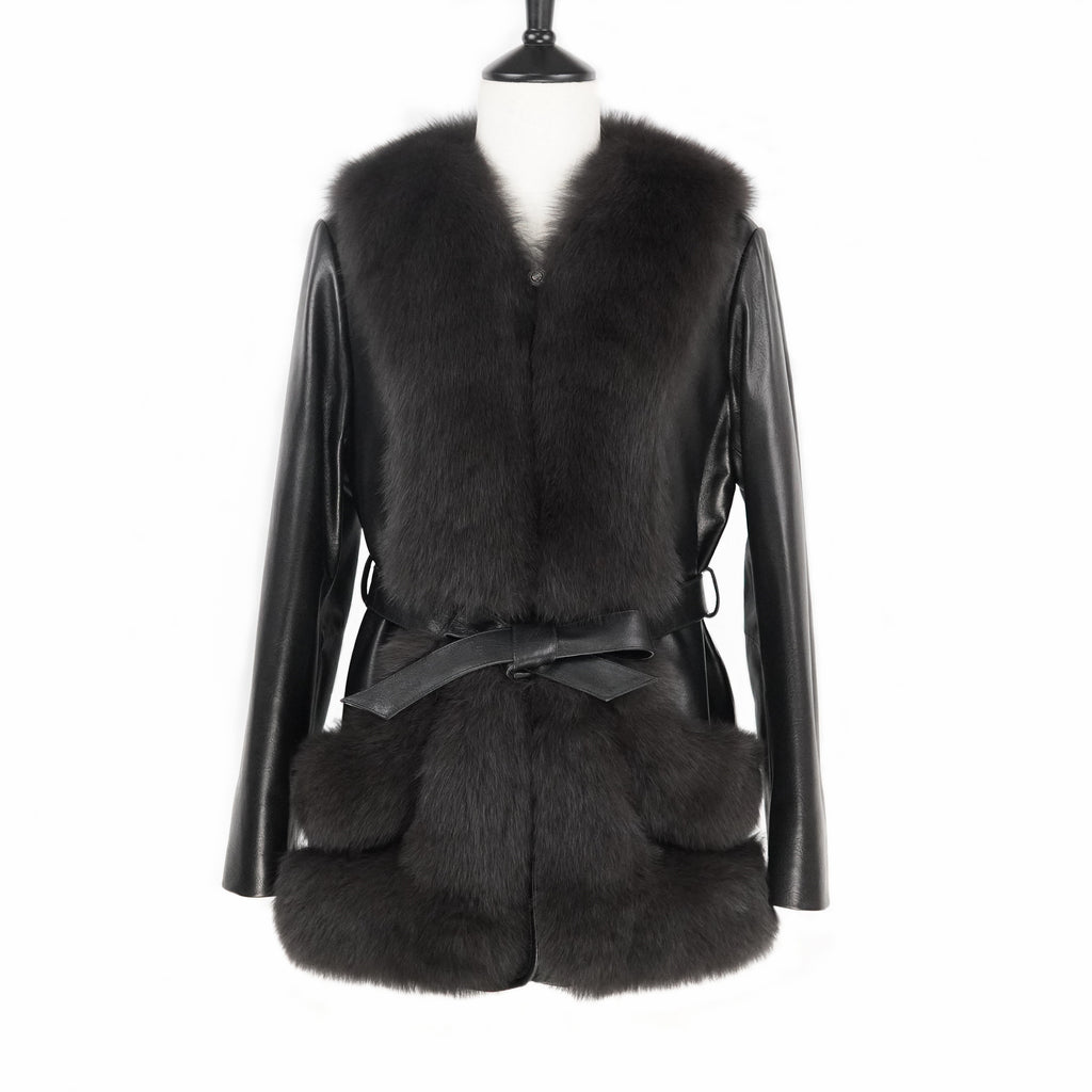 Mid-length young fashionable fox fur coat (9915)