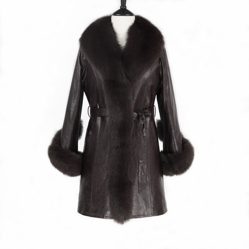 Simple temperament lace-up mid-length fox furcoat (9996)