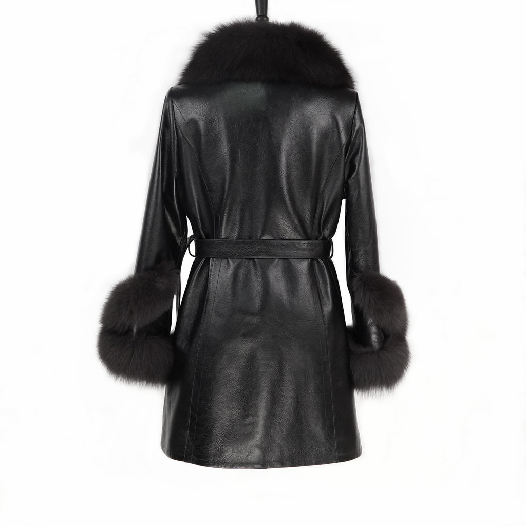 Simple temperament lace-up mid-length fox furcoat (9996)