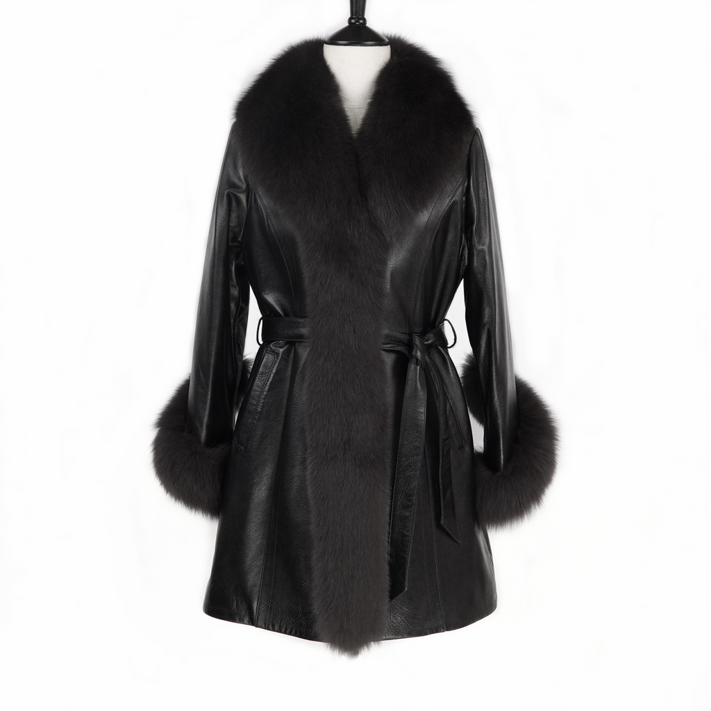 Simple temperament lace-up mid-length fox furcoat (9996)