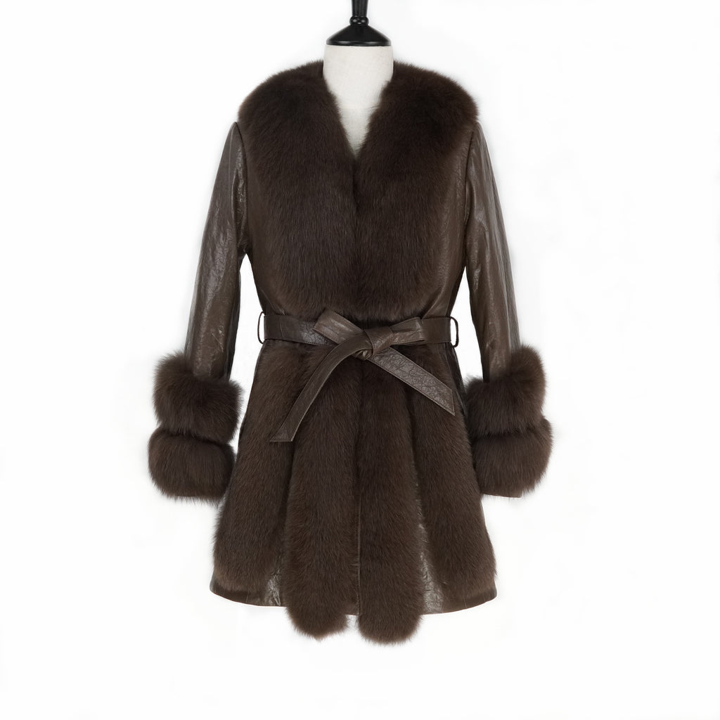 Mid-length fashionable noble fox fur coat (8826)