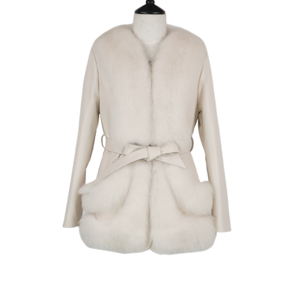 Mid-length young fashionable fox fur coat (9915)