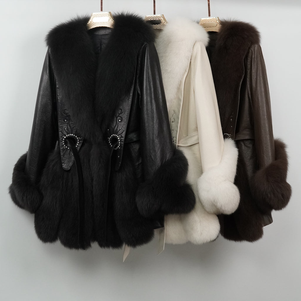 Mid-length embroidered fashionable fox fur coat（2379）