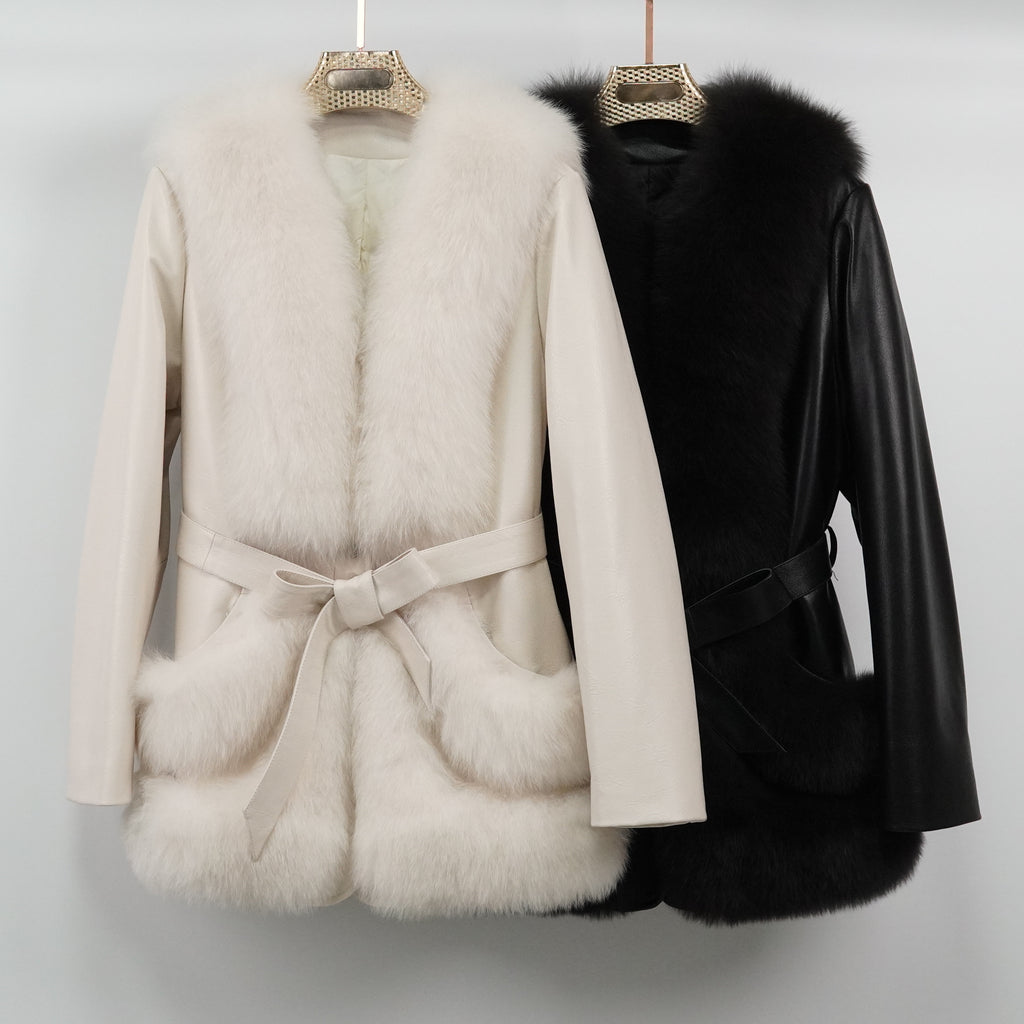 Mid-length young fashionable fox fur coat (9915)