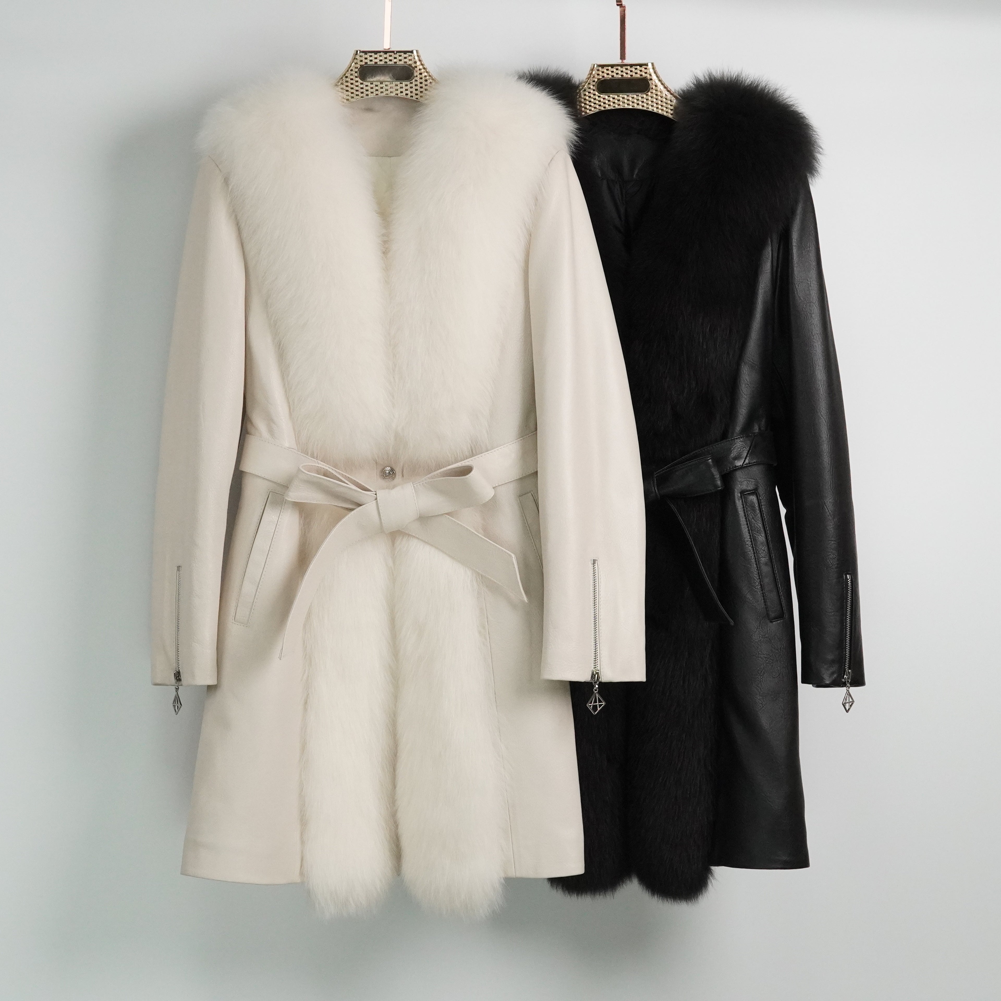 Mid-length fashionable and elegant fox fur coat (2362)