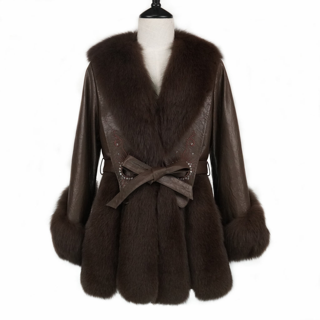 Mid-length embroidered fashionable fox fur coat（2379）