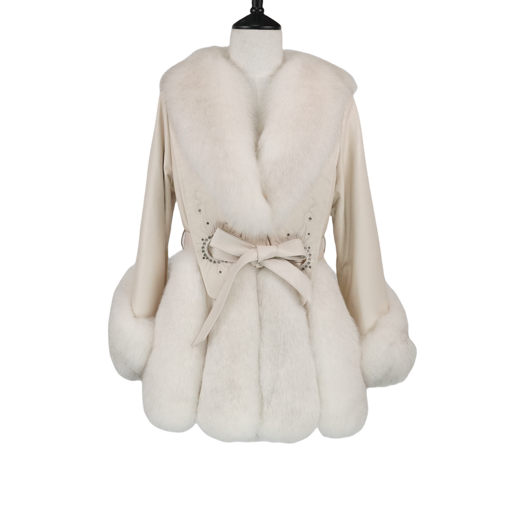 Mid-length embroidered fashionable fox fur coat（2379）
